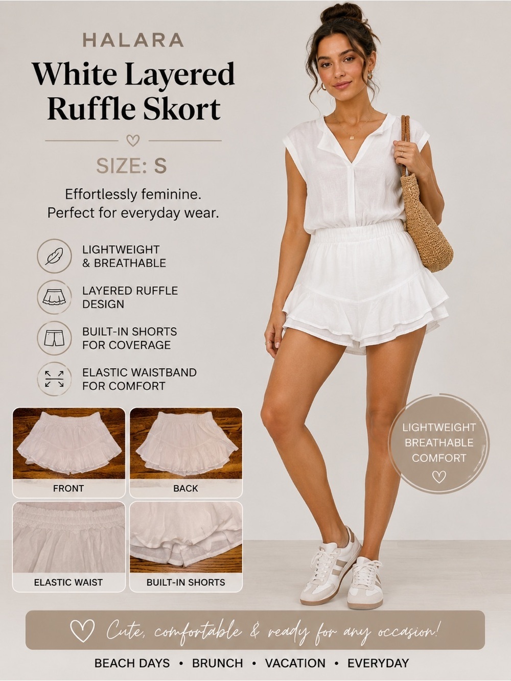 HALARA Women’s White Pleated Mini Skirt Size Small Blokecore Style NWT